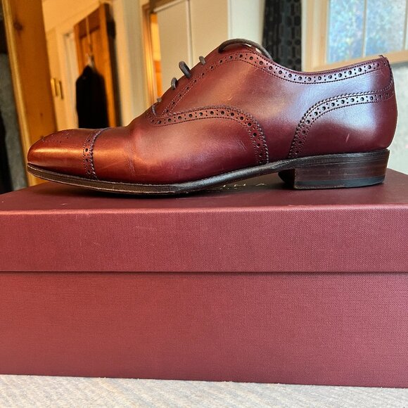 Carmina Men’s Oxford Brogue Shoes – Burgundy (Oxblood) – Handmade. Size 8.5